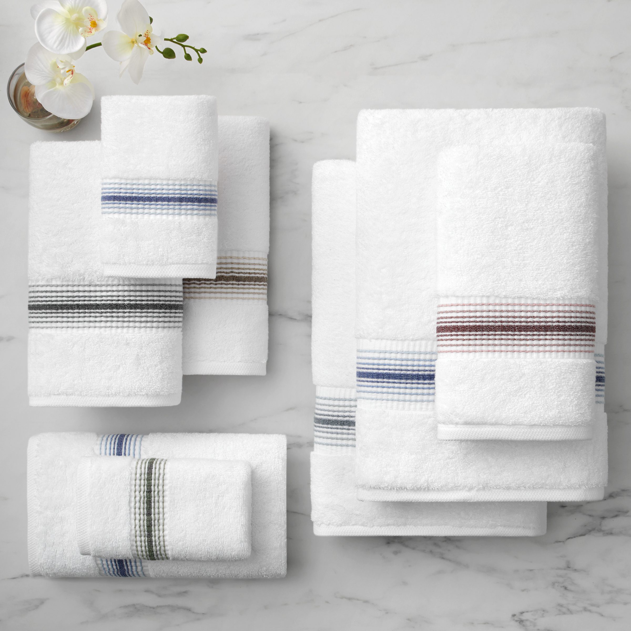 Classic Turkish White Towels w/ Colored Edging Austin Luxury Towel 3 Piece  Set